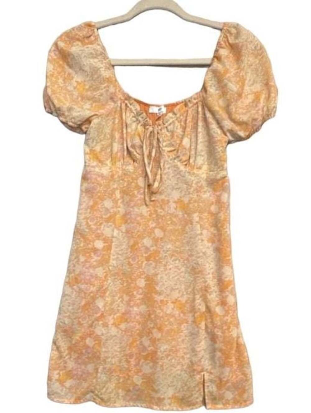 BP. 90s Floral Print Puff Sleeve Mini Dress Size S Orange Yellow